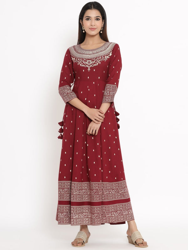 Women's Maroon Rayon Anarkali Kurta by Kipek (1pc)