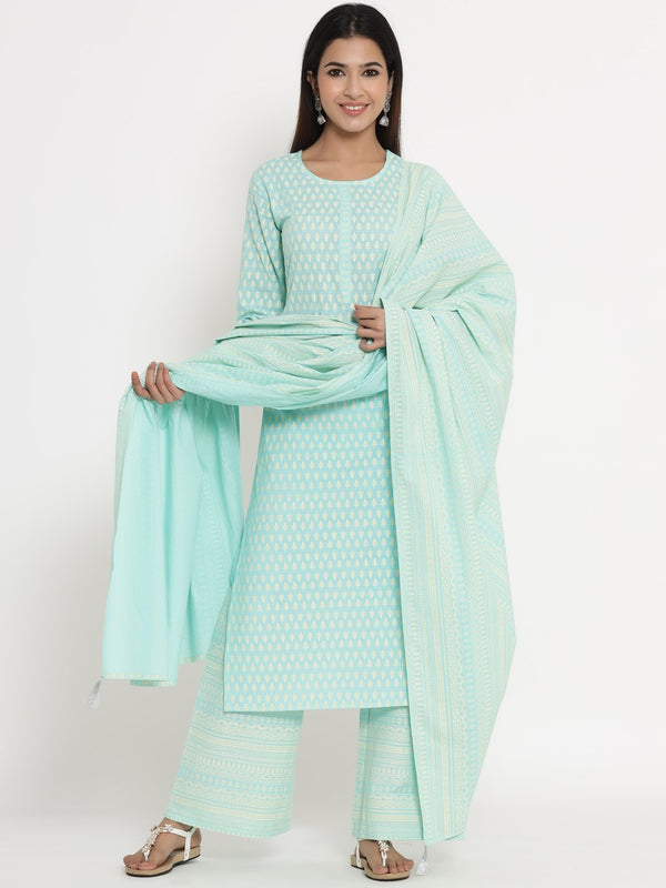 Women's Light Blue Kurta & Palazzo set by Kipek- (3pcs set)