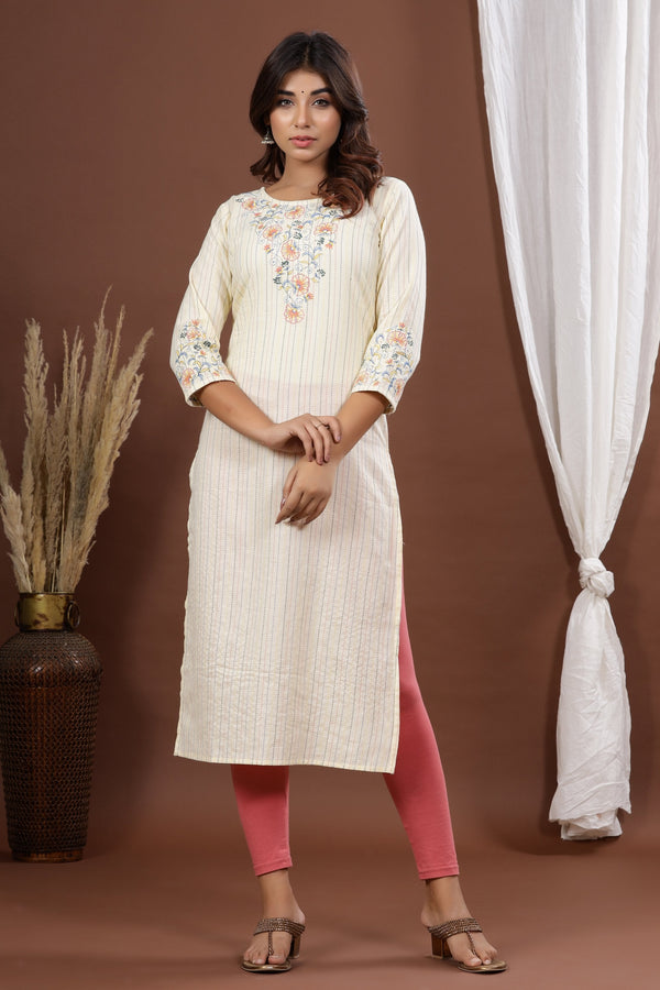 Women's Yellow Embroidered Kurta - Yufta