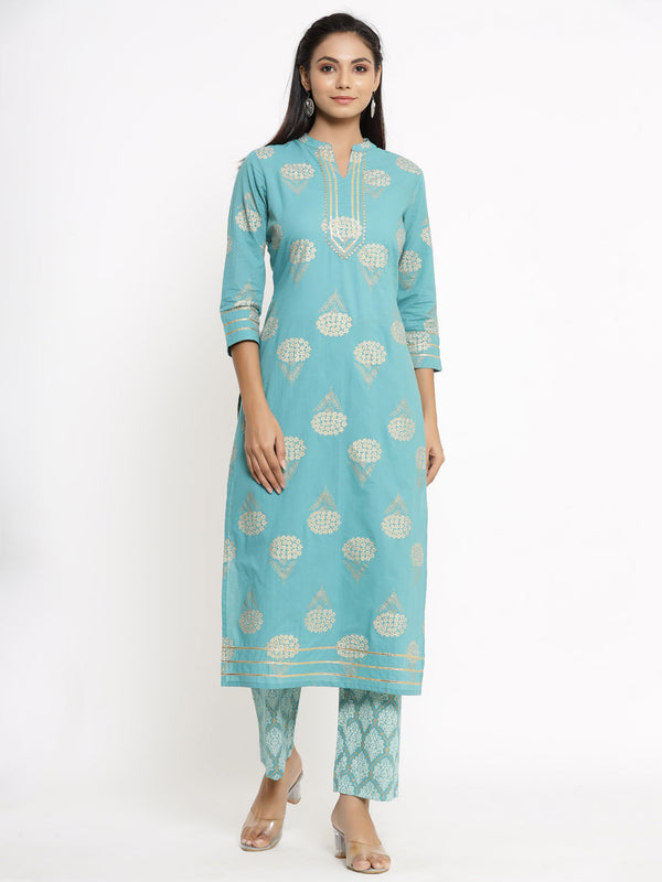 Women's Blue Kurti with Palazzo set by Kipek- (2pcs set)