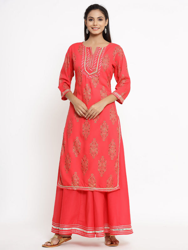 Women's Peach Kurta & Sharara set by Kipek- (2pcs set)