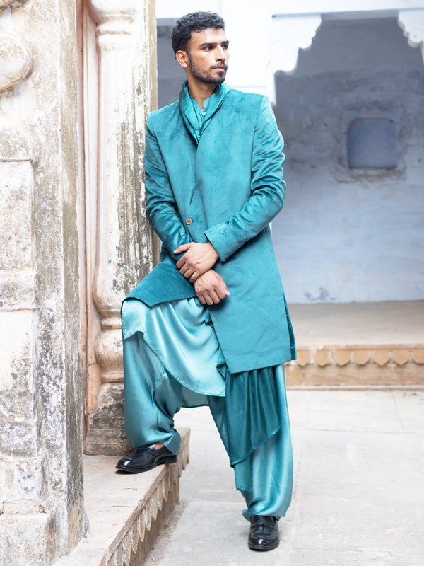 Jashvi Men's Sea Green Combo Set With Dupatta