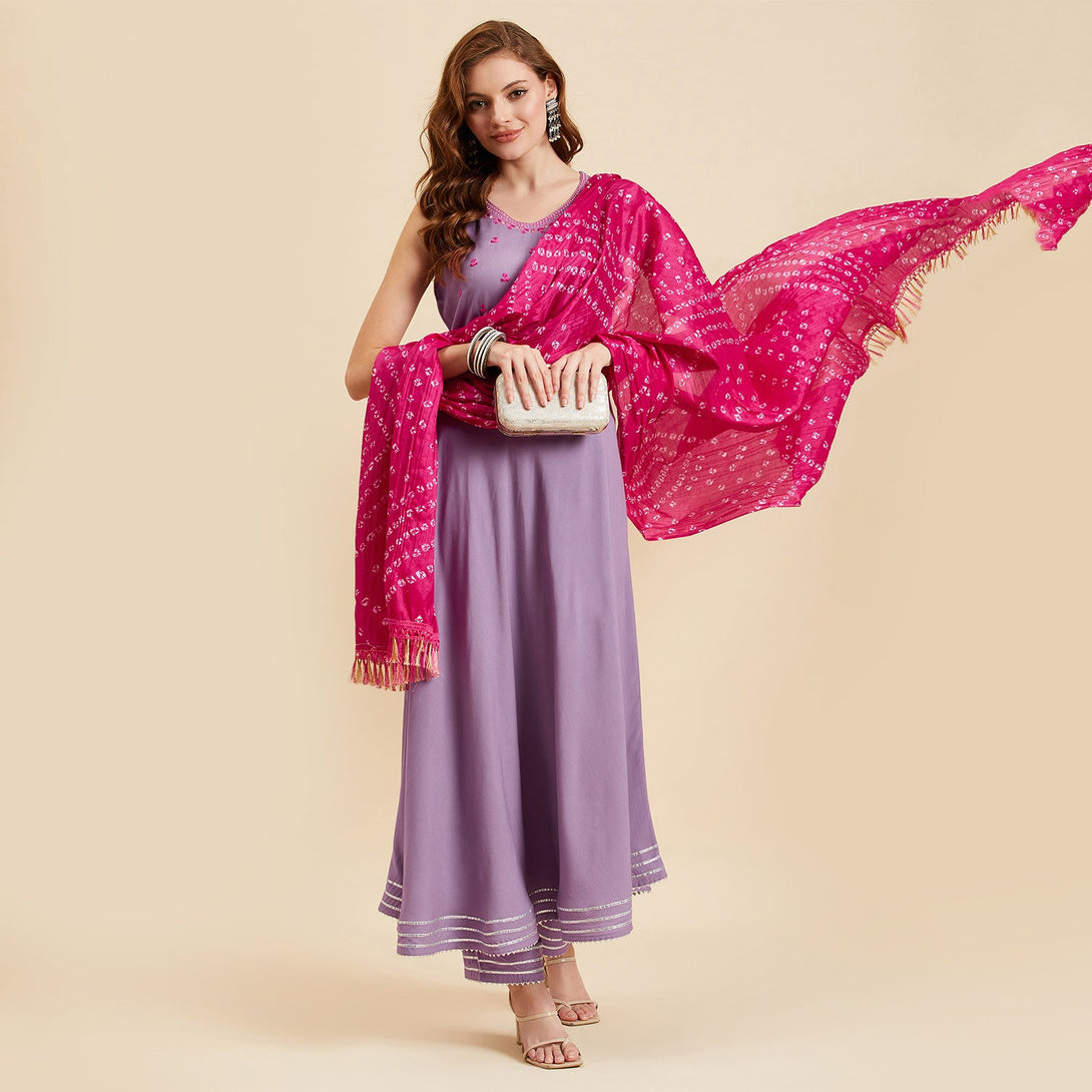 Women's Purple Kurta  With Palazzo & Dupatta Set - Azira