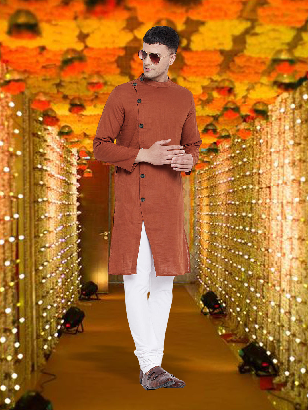 Men's Asymetrical Brown Sherwani Kurta - Even Apparels