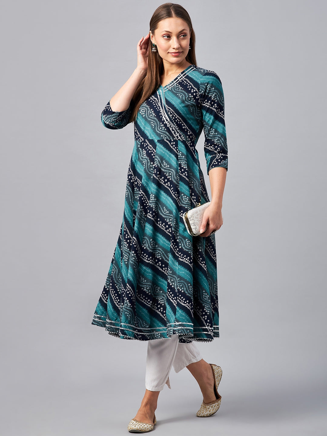 Women's Rayon Printed Anagrakha Kurta - Azira