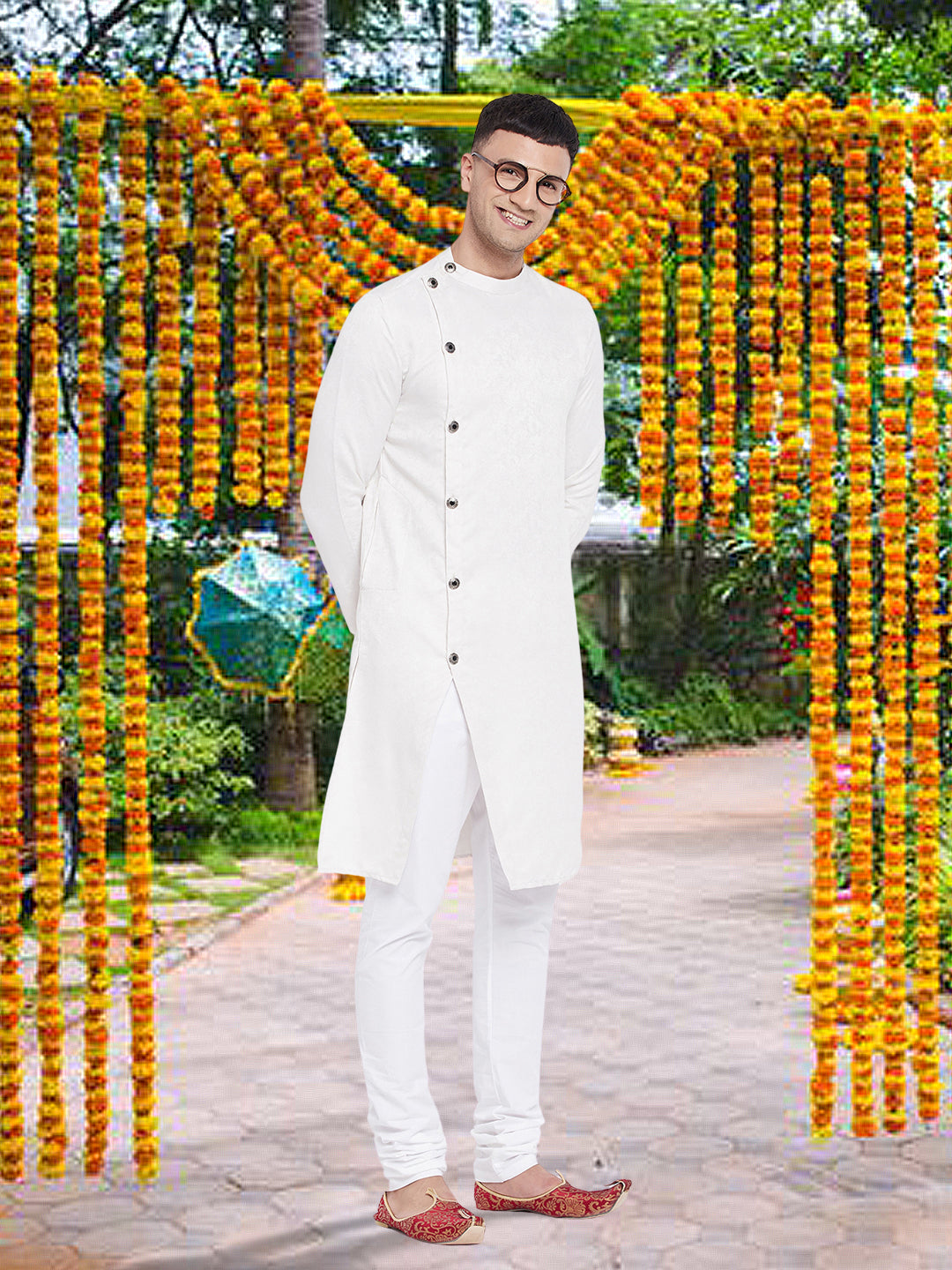 Men's Asymetrical White Sherwani Kurta - Even Apparels