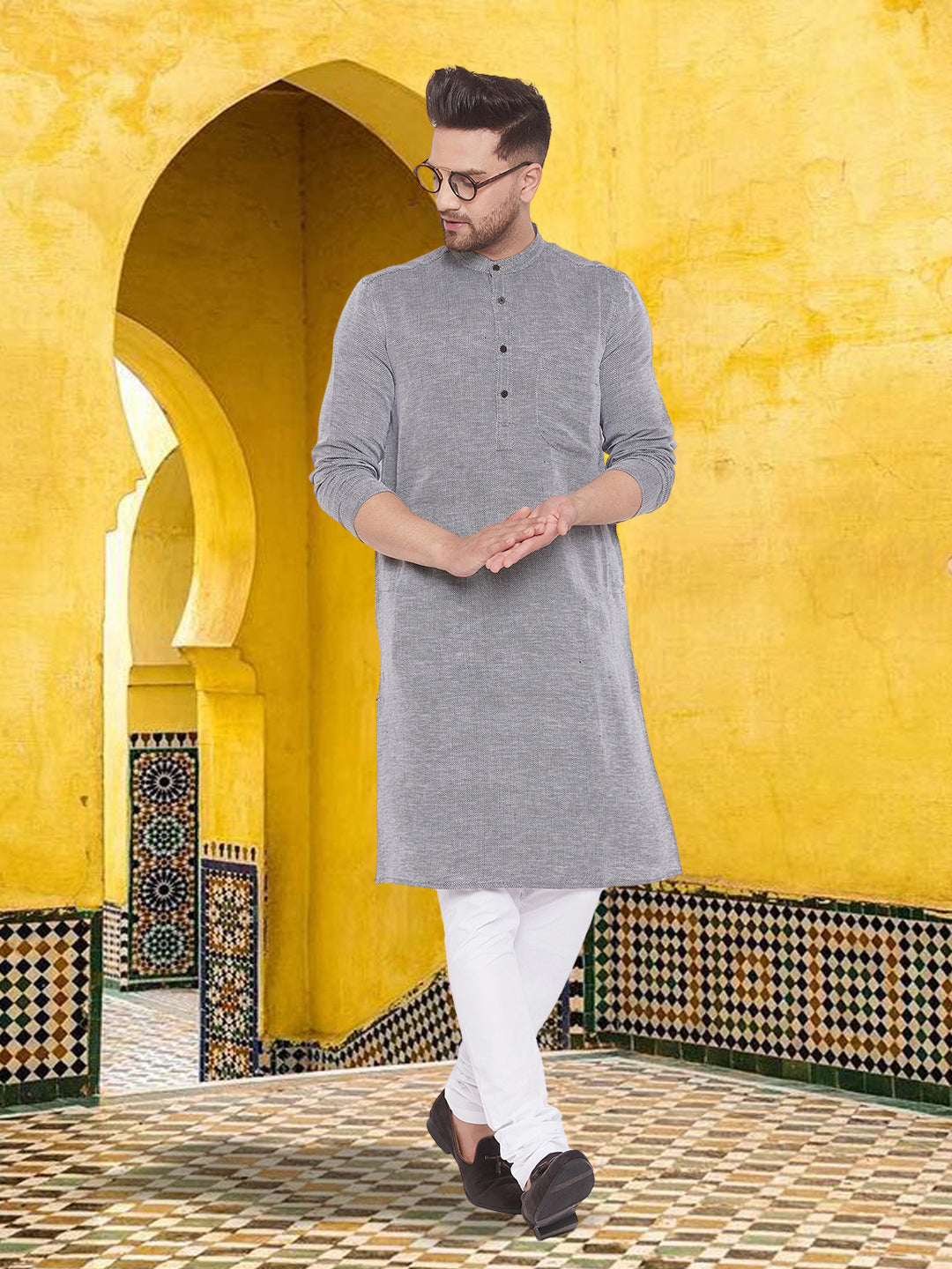 Men's Pure Cotton  Grey Kurta - Even Apparels