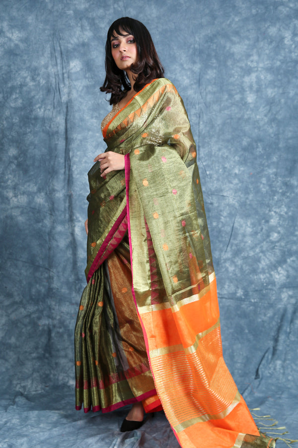 Women's  Tissue Saree with Broad Zari Border - Charukriti