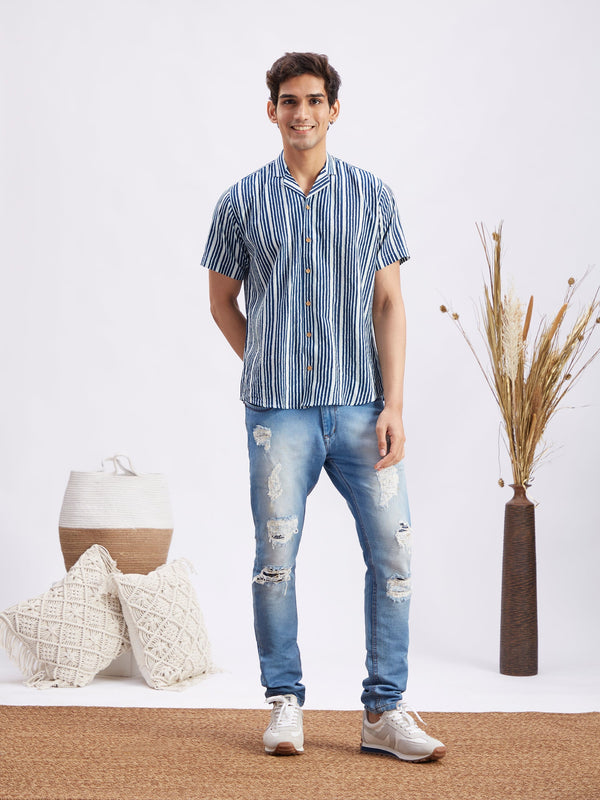 Jashvi Men's Blue Striped Shirt