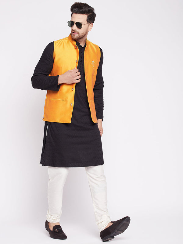 Men's Nehru Jacket With Embroided Insignia Of Lord Ganesha -Even Apparels