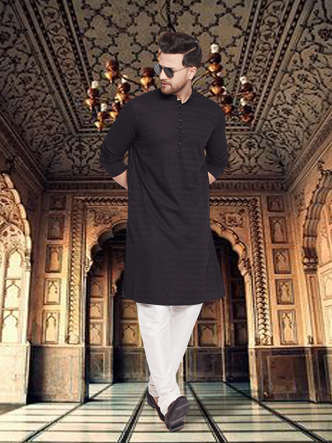 Men's Rayon Embroided Black Kurta - Even Apparels