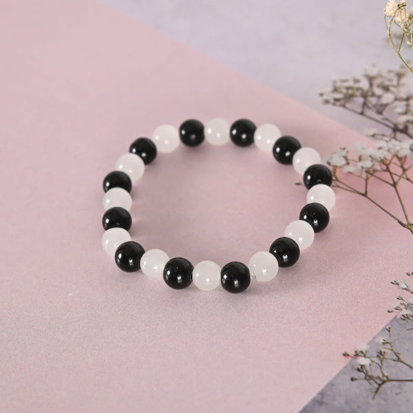 Unisex White & Black Marbel Crystal Elasticated Bracelet - NVR