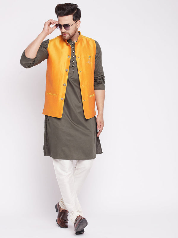 Men's Nehru Jacket With Embroided Insignia Of Lord Krishna -Even Apparels