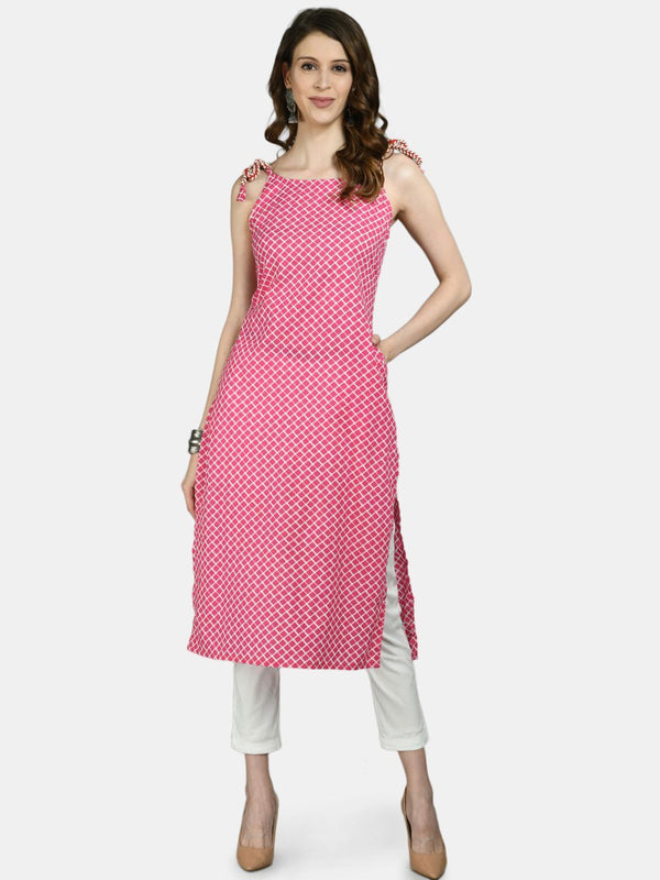 Women Pink Cotton Printed Kurta by Myshka (1 Pc Set)