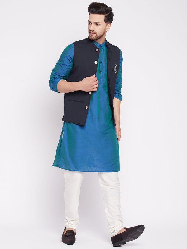 Men's Nehru Jacket With Embroided Insignia Of Lord Krishna -Even Apparels