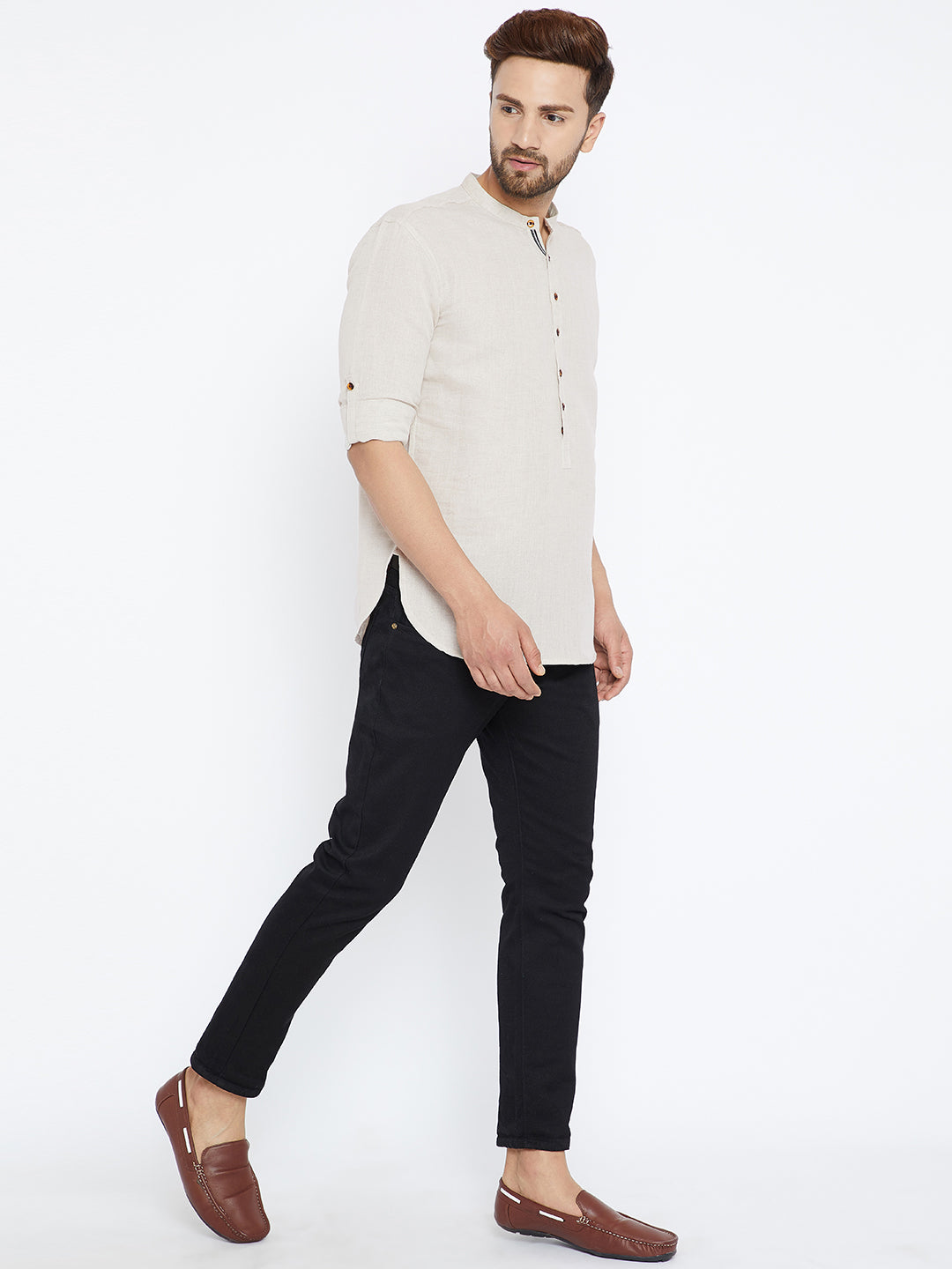 Men's Linen Kurta With Band Collar - Even Apparels