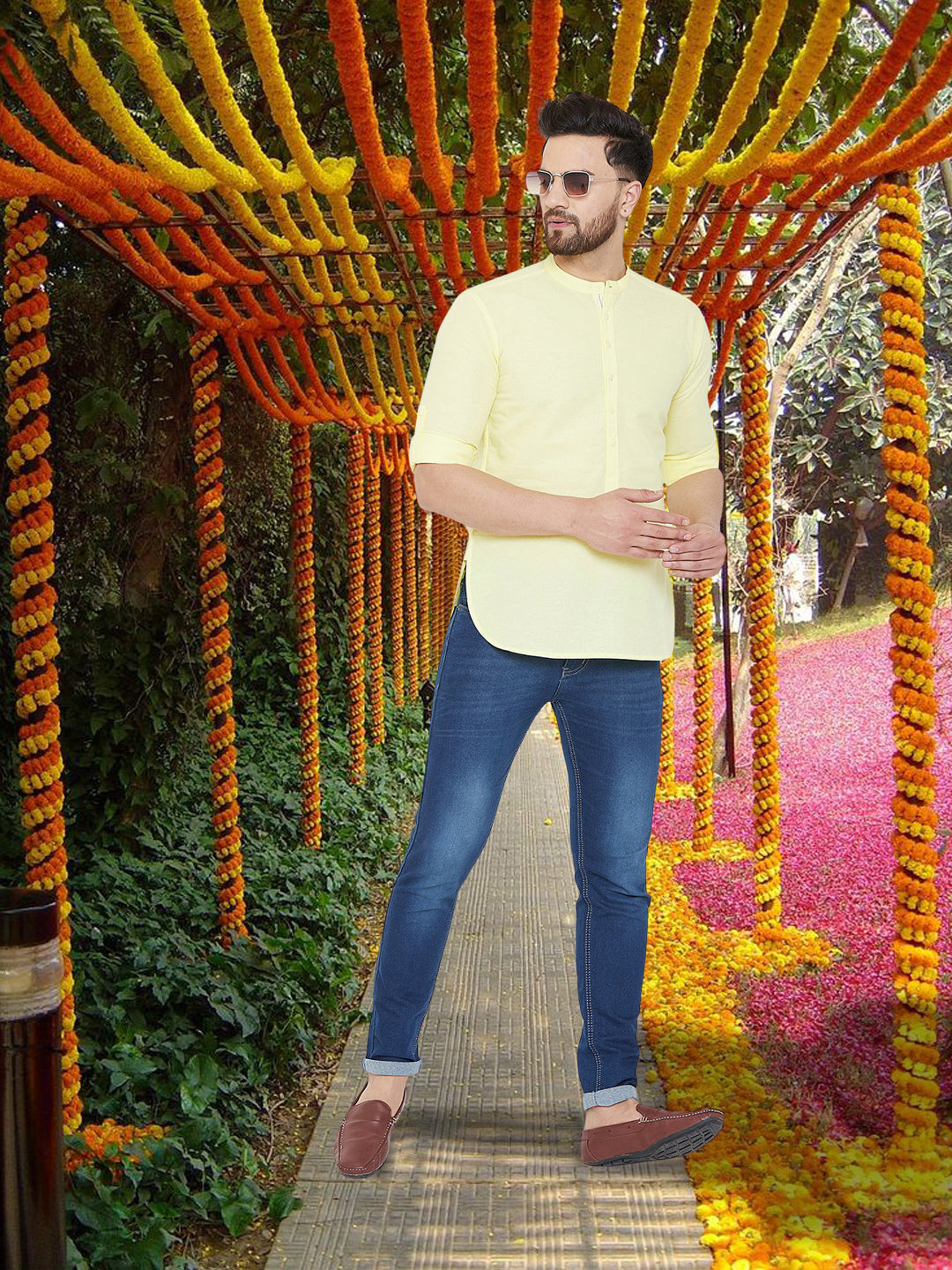 Men's Pure Cotton Yellow Kurta - Even Apparels