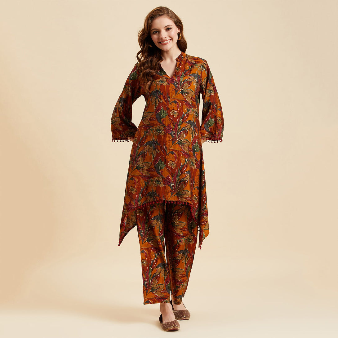 Women's Floral Printed Kurta With Palazzo Set - Azira