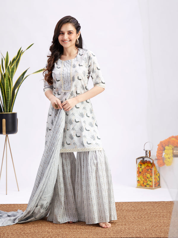 Jashvi Women's Grey Summer Cotton Sharara Set