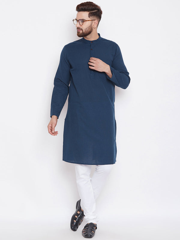 Men's Deep Blue Pure Cotton Kurta - Even Apparels