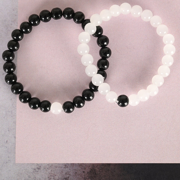 Unisex White & Black Marbel Crystal Elasticated Bracelet - NVR