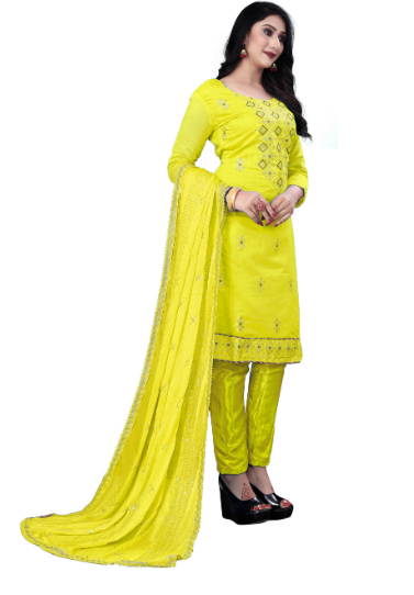 Women's Yellow Colour Semi-Stitched Suit Sets - Dwija Fashion