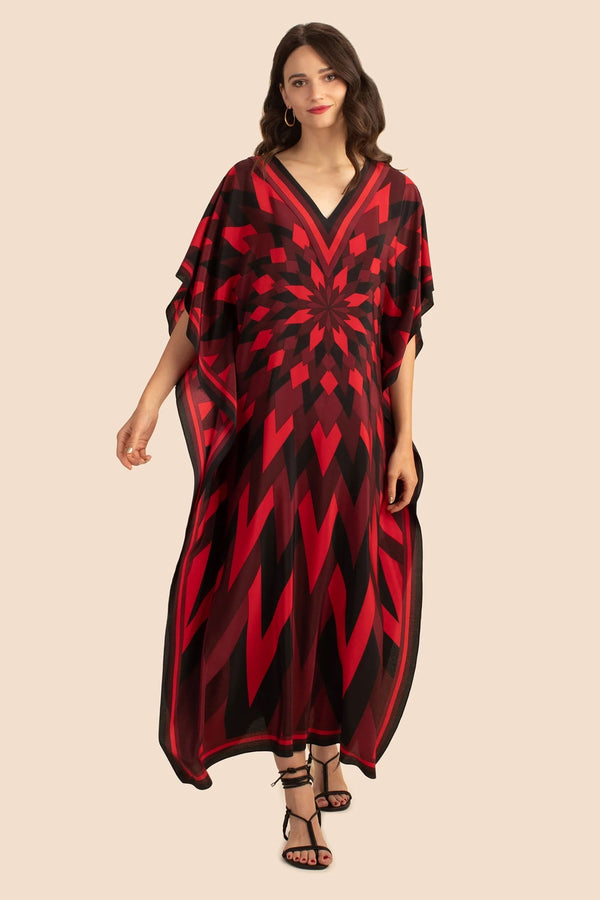 Women's Red Illusions Silk Crepe Kaftan - JSDC