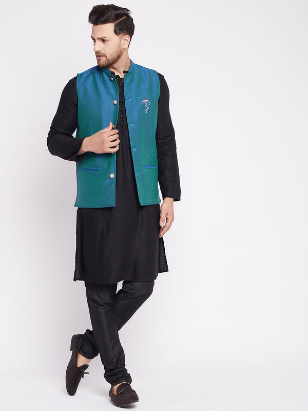 Men's Nehru Jacket With Embroided Insignia Of Lord Ganesha -Even Apparels