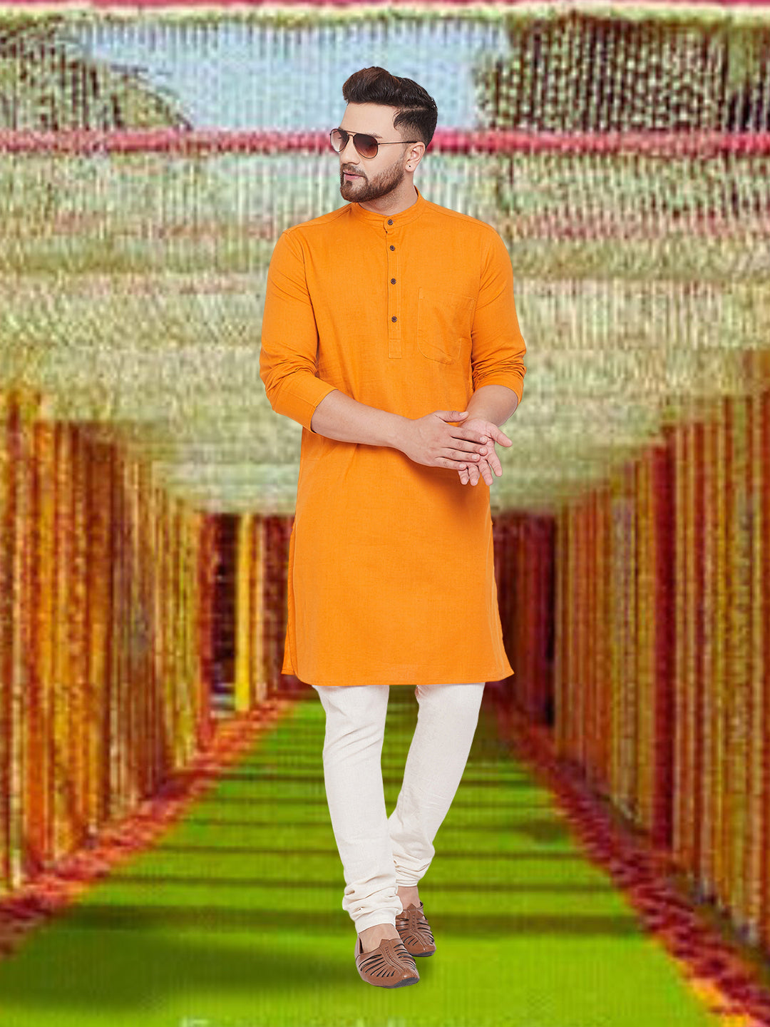 Men's Pure Cotton Yellow Kurta - Even Apparels