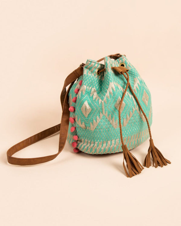 Satin Stitch Bucket Mint Sling Bag - Chumbak