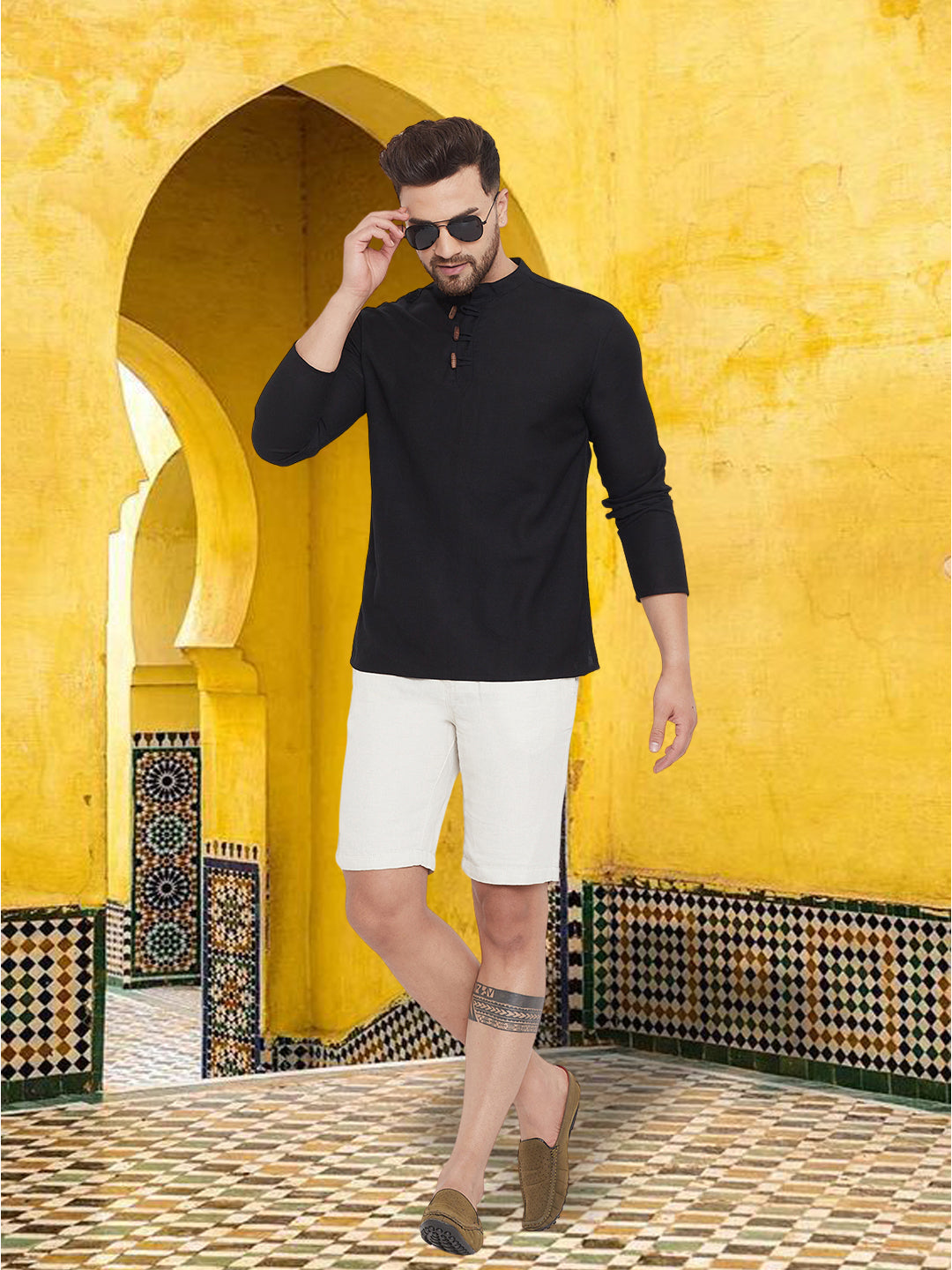 Men's Pure Cotton  Black Kurta - Even Apparels