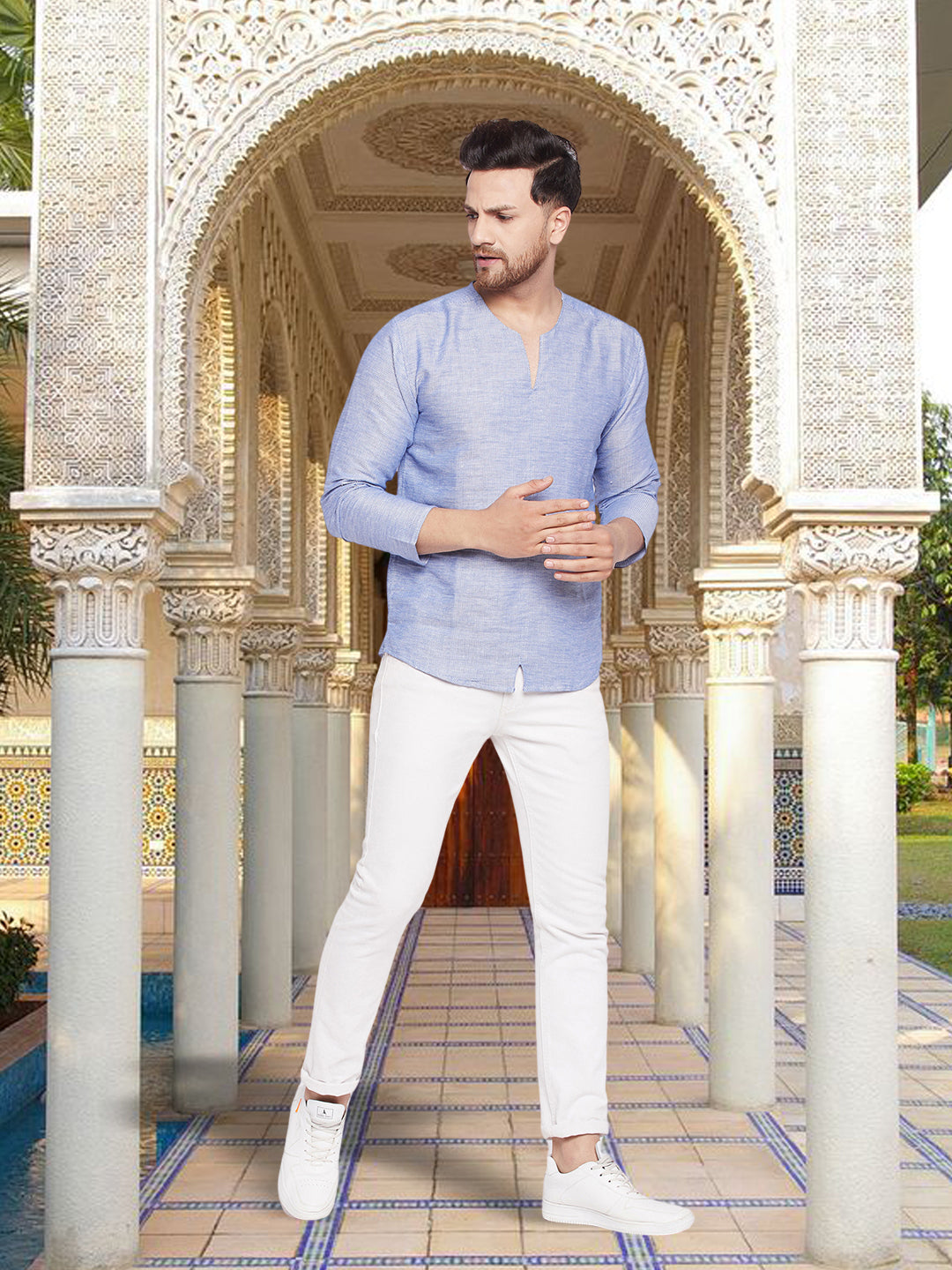 Men's Pure Cotton Blue Kurta - Even Apparels