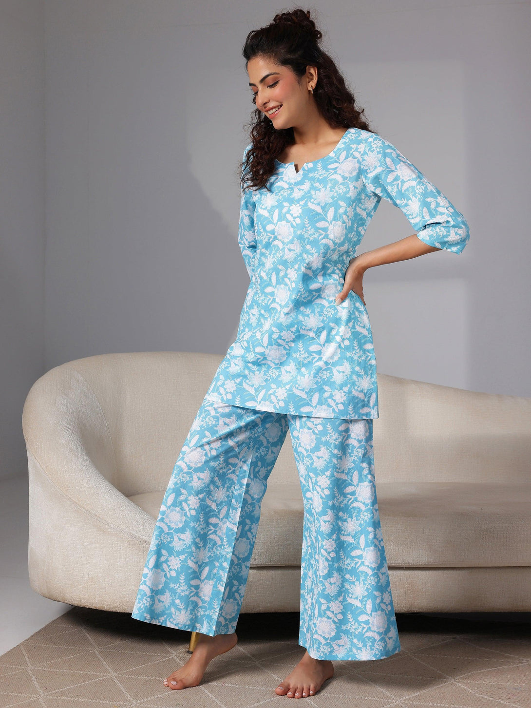 Blue Printed Cotton Night Suits - Jashvi