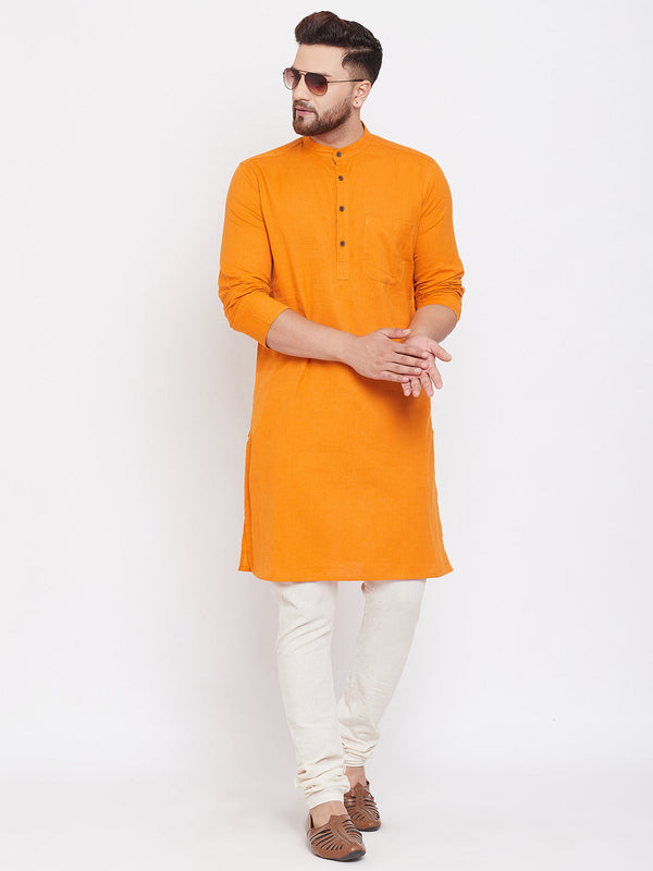 Men's Pure Cotton Saffron Kurta - Even Apparels