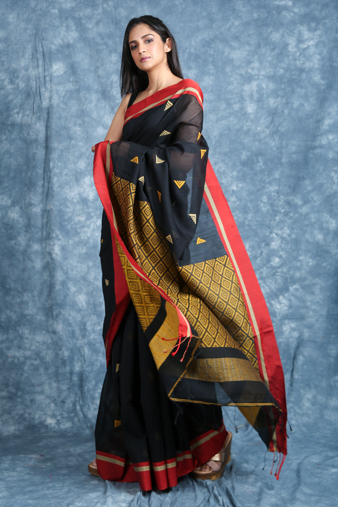 Women's Handloom Saree with Allover Weaving Butta and Rich Weaving Pallu - Charukriti