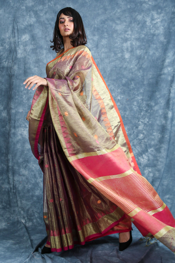 Women's Tissue Saree with Broad Zari Border - Charukriti