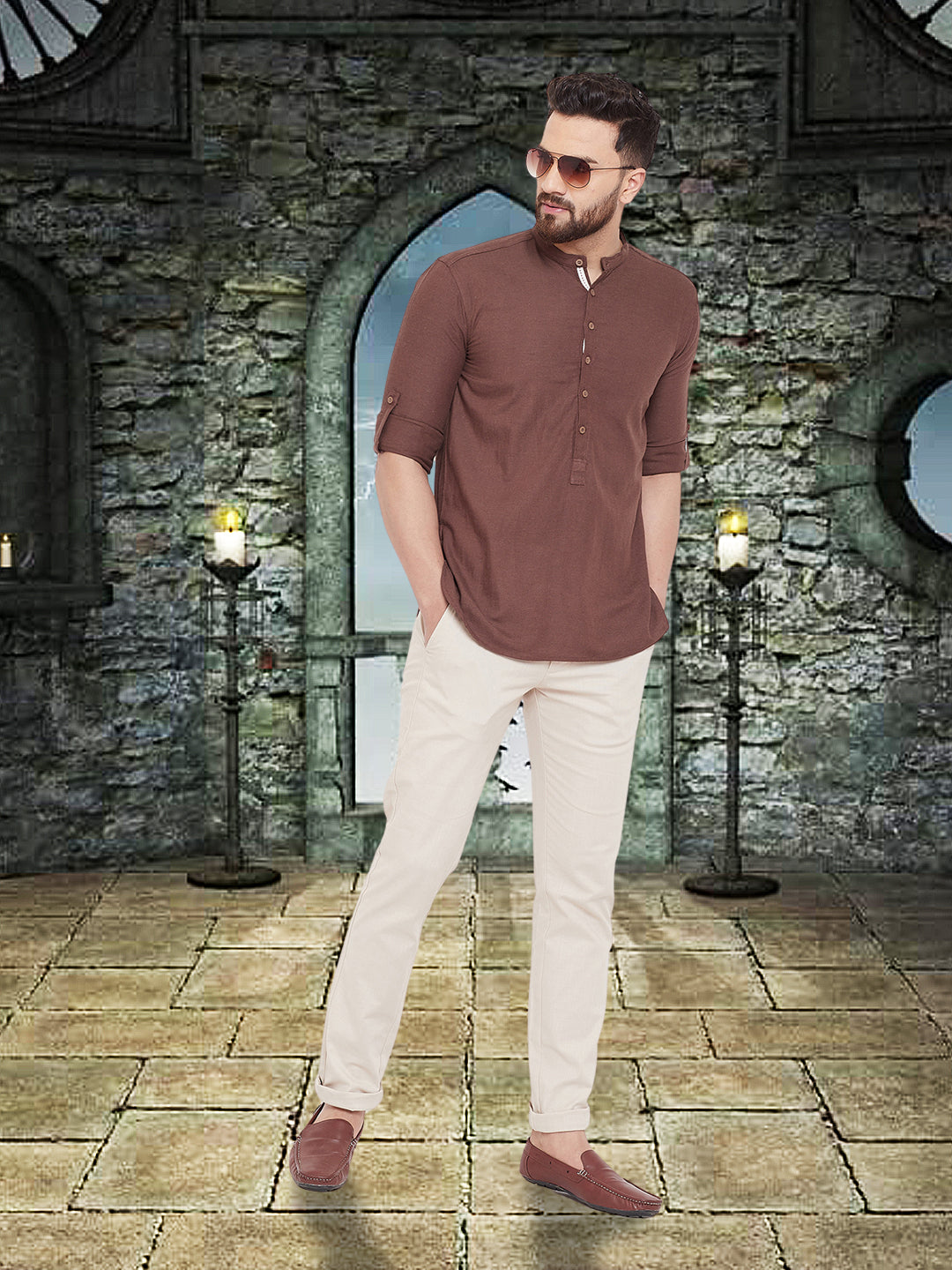 Men's Linen Brown Kurta - Even Apparels