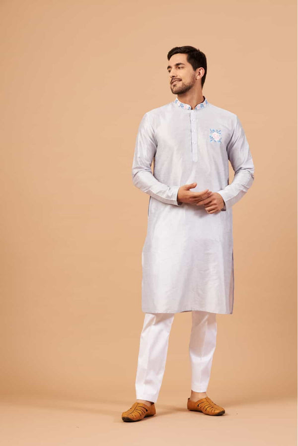 Men's Blue Color Manatee Basik Kurta Cotton - Hilo Design