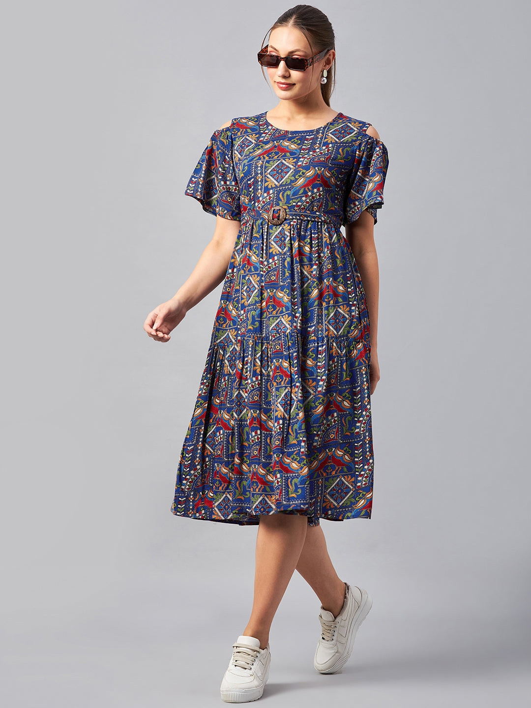 Women's Rayon Printed Flared Dress - Azira