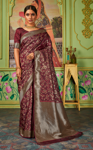 Women's Shiny Banarasi silk Woven Saree - Monjolika