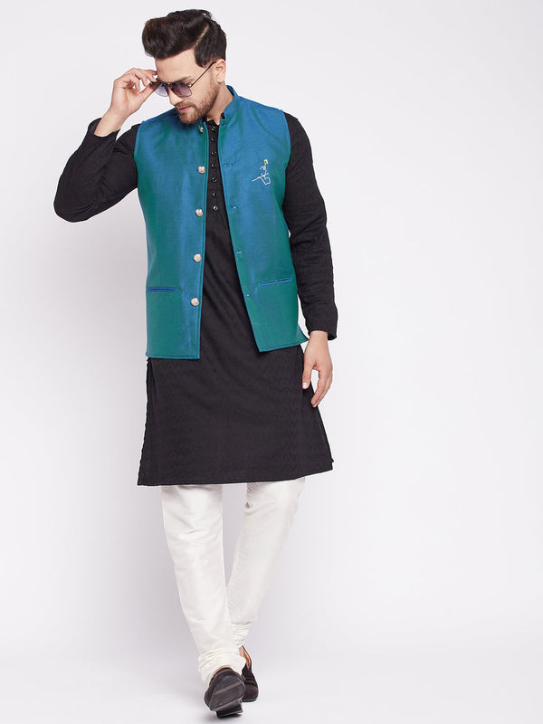 Men's Nehru Jacket With Embroided Insignia Of Lord Krishna -Even Apparels