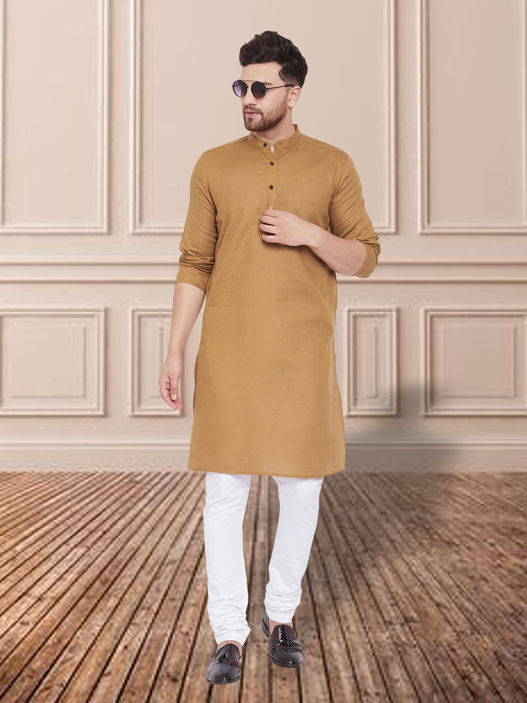 Men's Pure Cotton Beige Kurta - Even Apparels