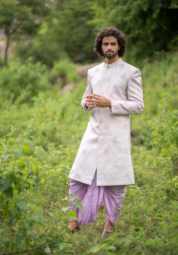 Men's Lilac Embroidered Sherwani - Hilo Design