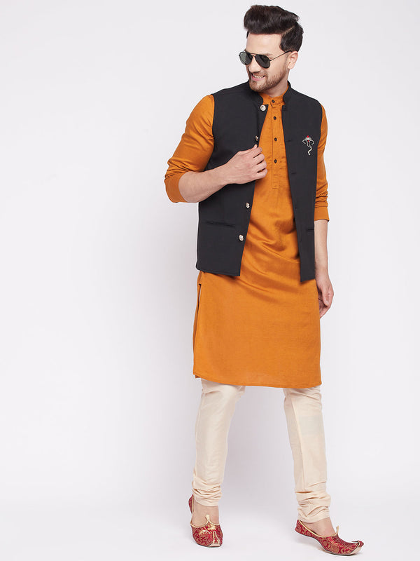 Men's Nehru Jacket With Embroided Insignia Of Lord Ganesha -Even Apparels