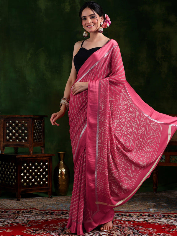 Coral Printed Satin Saree With Unstitched Blouse Piece