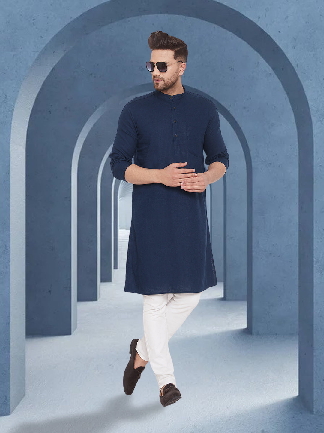 Men's Pure Cotton Blue Kurta - Even Apparels