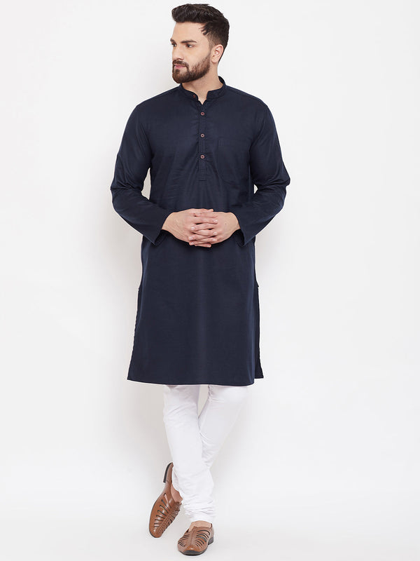 Men's Black Cotton Wool Kurta - Even Apparels