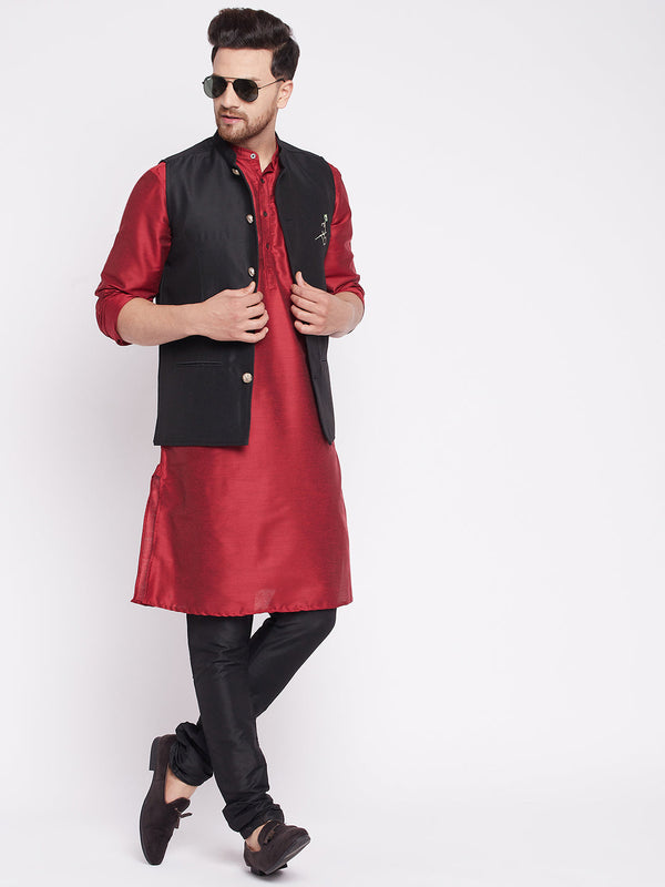 Men's Nehru Jacket With Embroided Insignia Of Lord Krishna -Even Apparels