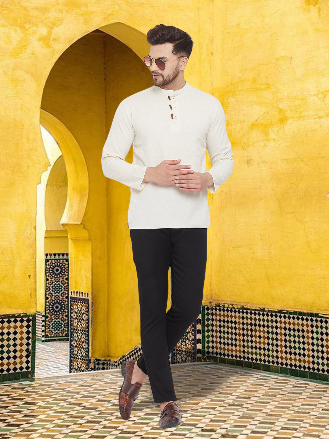 Men's Pure Cotton  Cream Kurta - Even Apparels