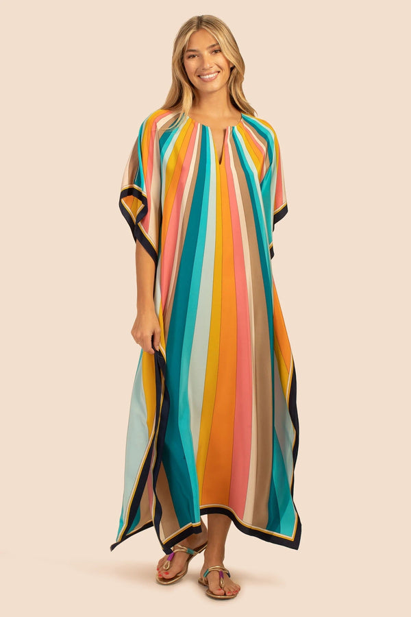 Women's Bold Border Sky Wing Silk Crepe Kaftan - JSDC